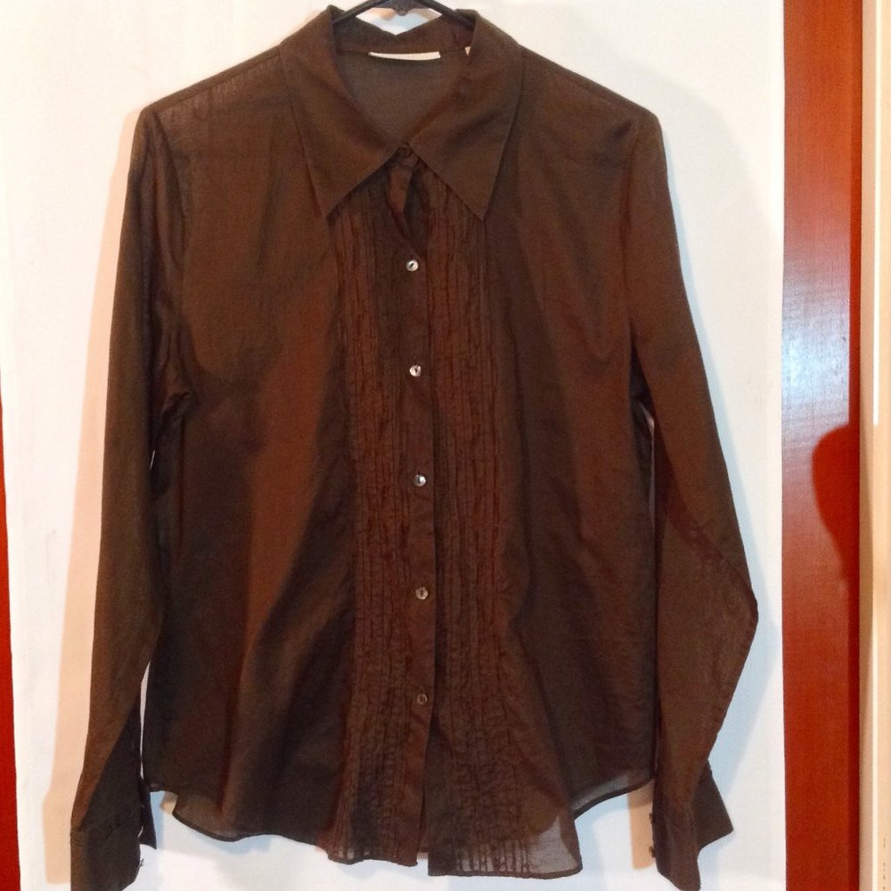 Lord And Taylor Ruffle Tuxedo Front Button Shirt - image 1